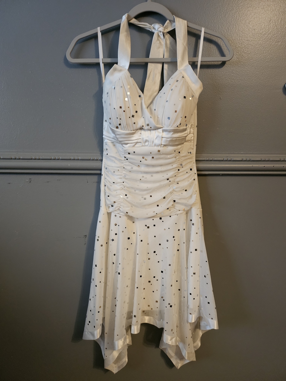 White Halter Evening Dress with Sequin Accent